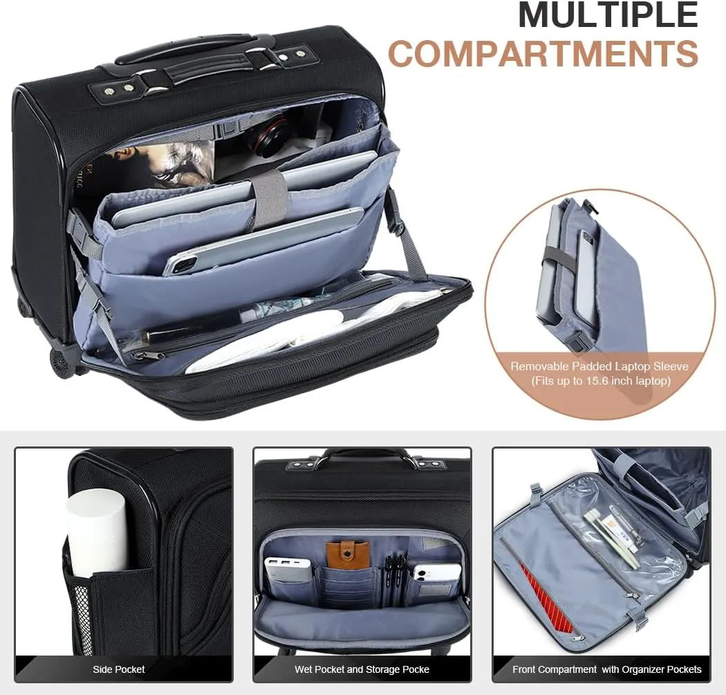 Lekebobor Rolling Laptop Bag with 6 Packing Cubes, Rolling Briefcase for Men Women Fits 15.6-17.3 Inch Laptop Briefcase on Wheels