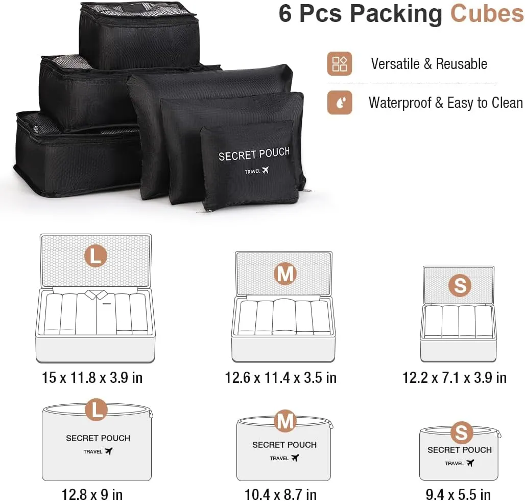 Lekebobor Rolling Laptop Bag with 6 Packing Cubes, Rolling Briefcase for Men Women Fits 15.6-17.3 Inch Laptop Briefcase on Wheels