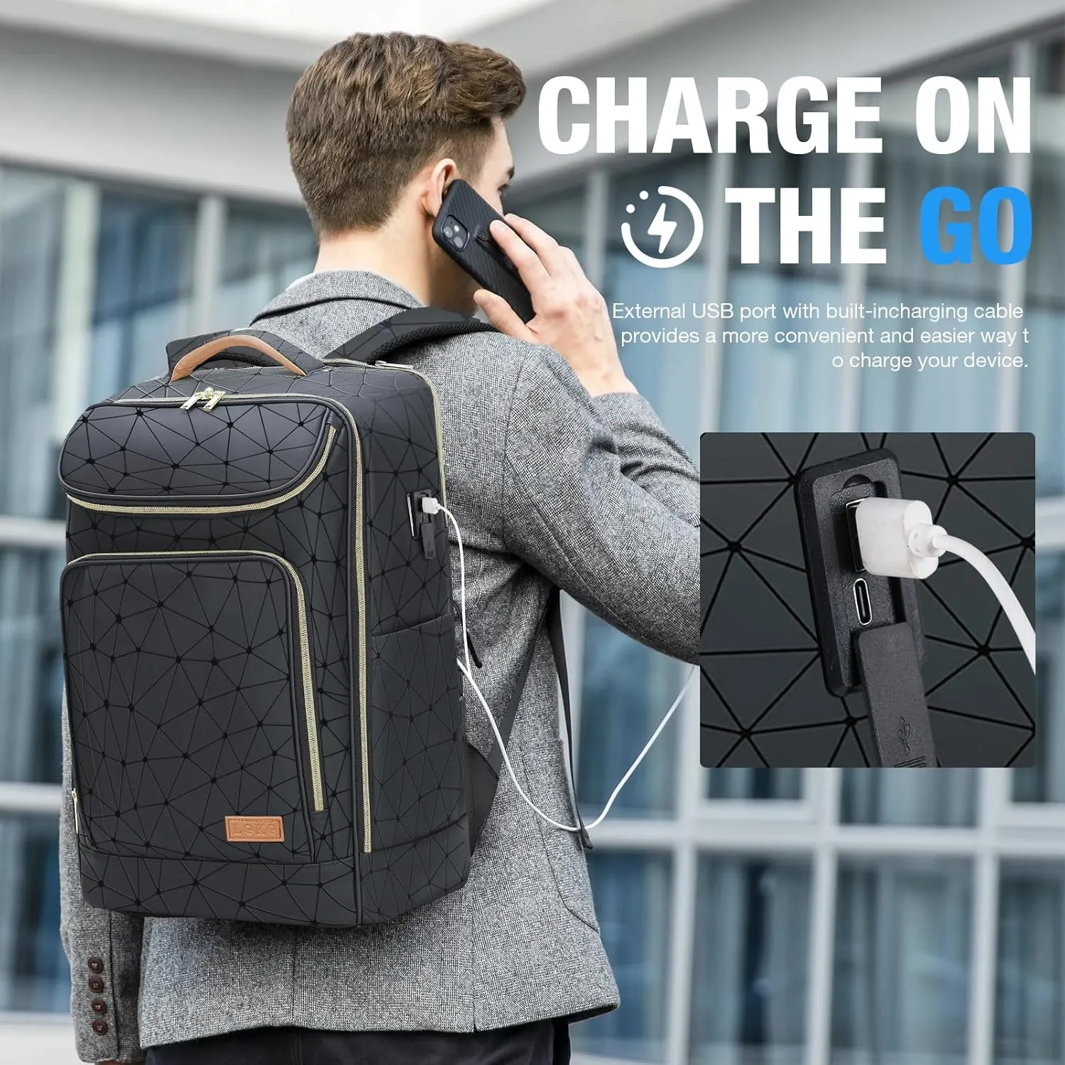 Lekebobor Travel Rolling Backpack, 18 inch Waterproof Bag with 360° Wheels for 15.6" Laptop, Convertible Airline Approved Travel Back Pack for Men & Women, Business, Commuter