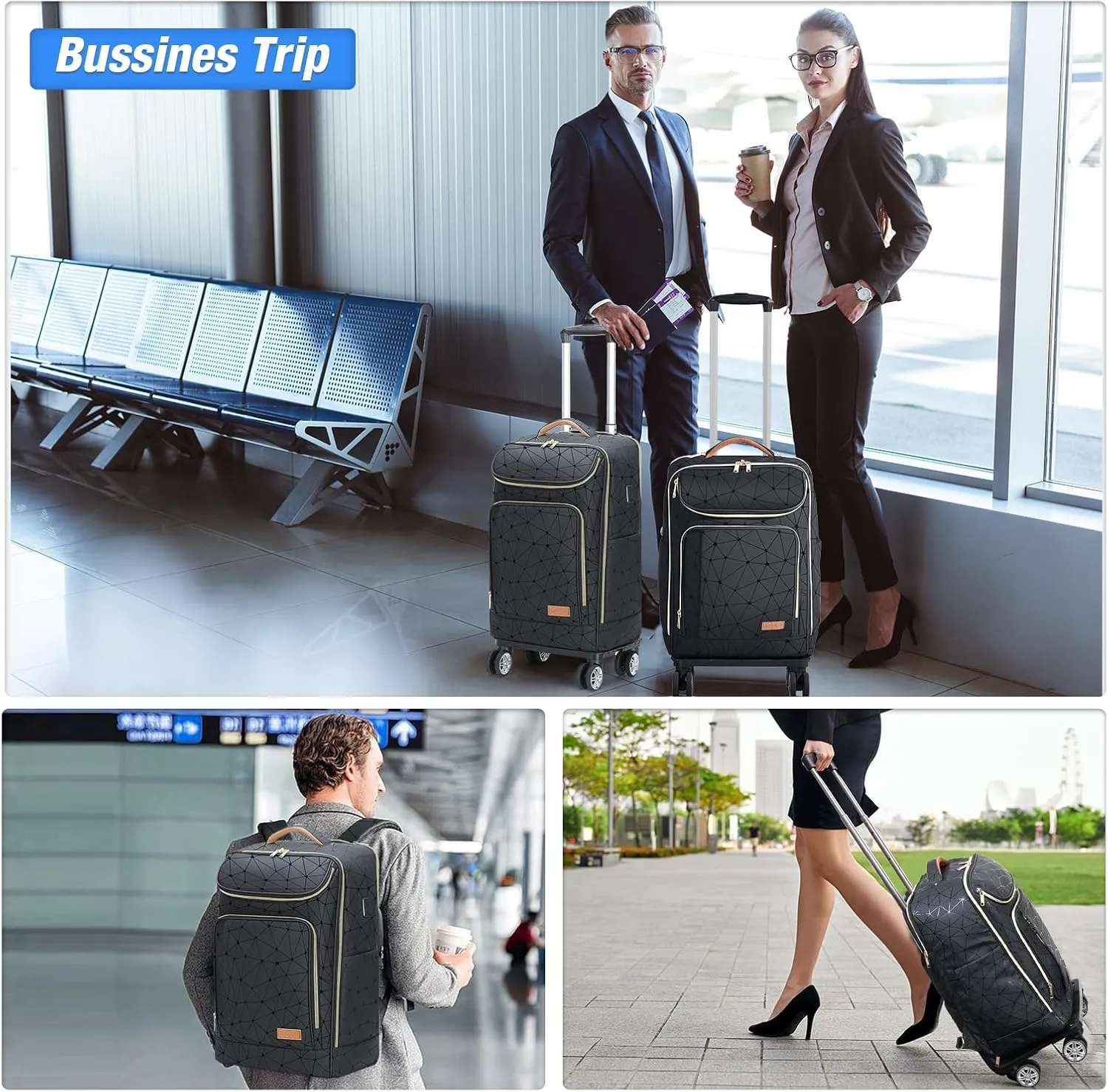 Lekebobor Travel Rolling Backpack, 18 inch Waterproof Bag with 360° Wheels for 15.6" Laptop, Convertible Airline Approved Travel Back Pack for Men & Women, Business, Commuter