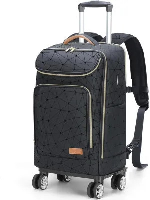 Lekebobor Travel Rolling Backpack, 18 inch Waterproof Bag with 360° Wheels for 15.6" Laptop, Convertible Airline Approved Travel Back Pack for Men & Women, Business, Commuter