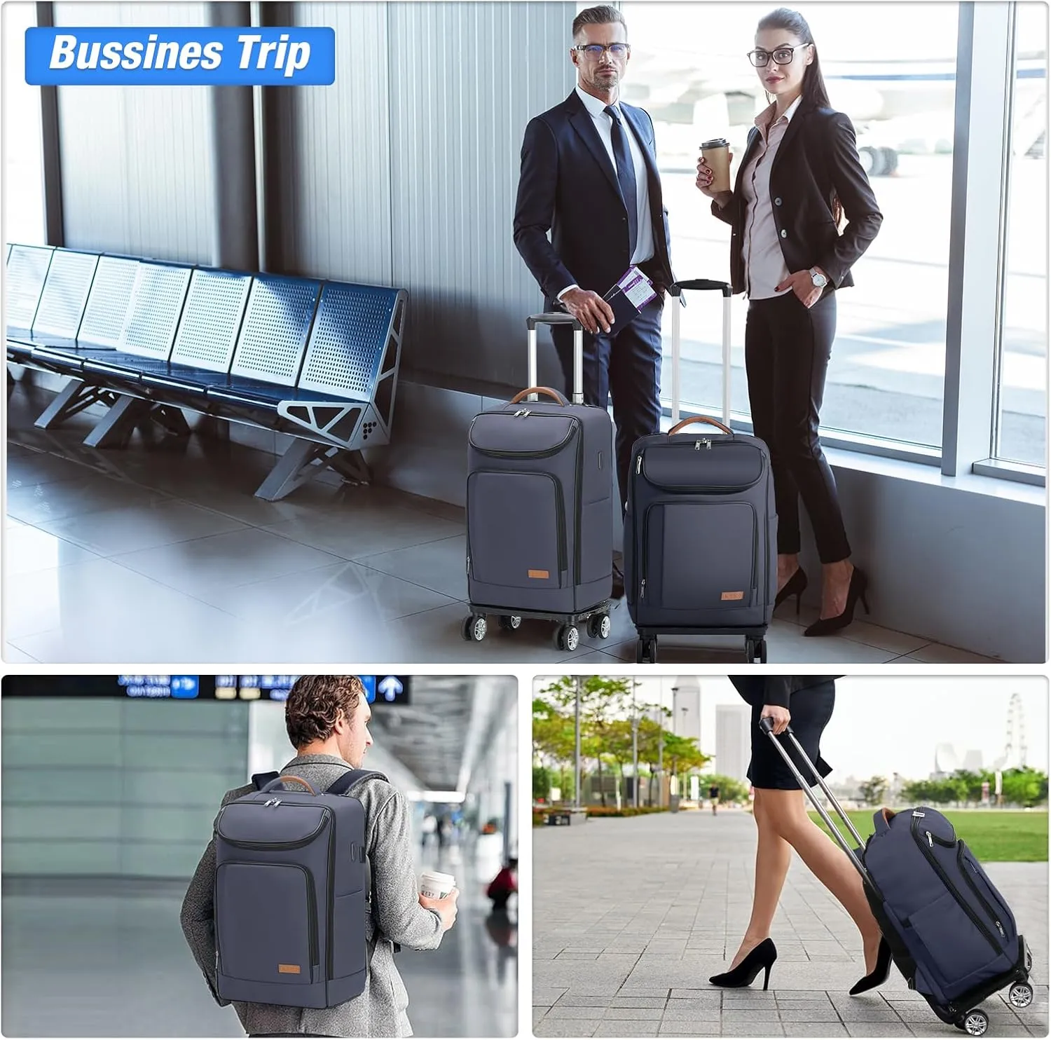 Lekebobor Travel Rolling Backpack, 18 inch Waterproof Bag with 360° Wheels for 15.6" Laptop, Convertible Airline Approved Travel Back Pack for Men & Women, Business, Commuter