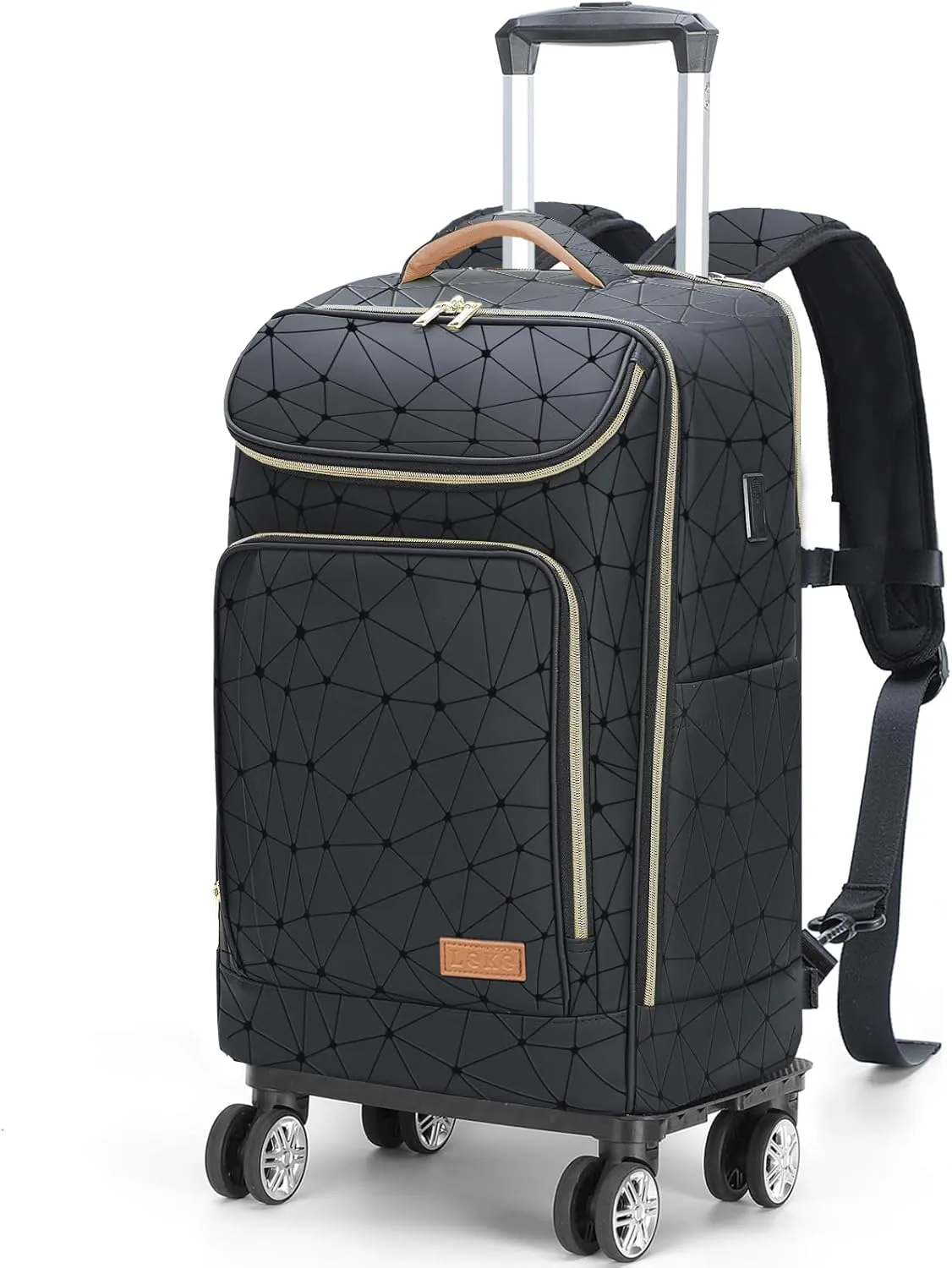 Lekebobor Travel Rolling Backpack, 18 inch Waterproof Bag with 360° Wheels for 15.6" Laptop, Convertible Airline Approved Travel Back Pack for Men & Women, Business, Commuter