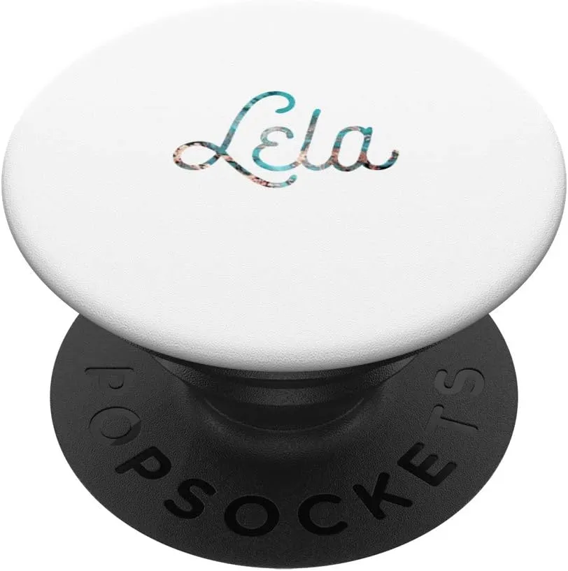 Lela - White Minimalist Teal Rose Personalized First Name PopSockets PopGrip: Swappable Grip for Phones & Tablets