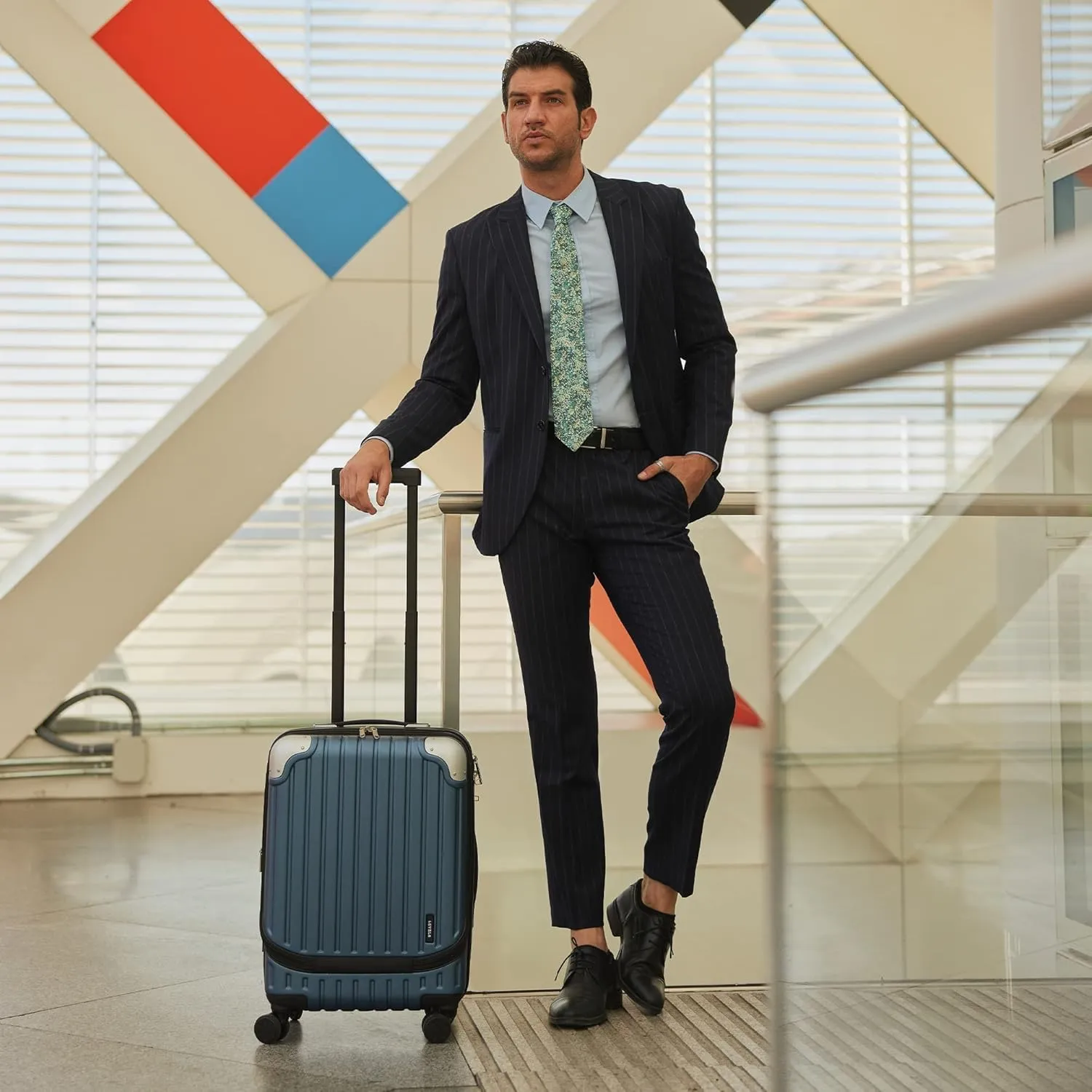 LEVEL8 Grace Carry On Luggage, 20 Inch Hardside Suitcase, Abs Pc Harshell Spinner Luggage with Tsa Lock, Spinner Wheels, Blue, 20-Inch Carry-On