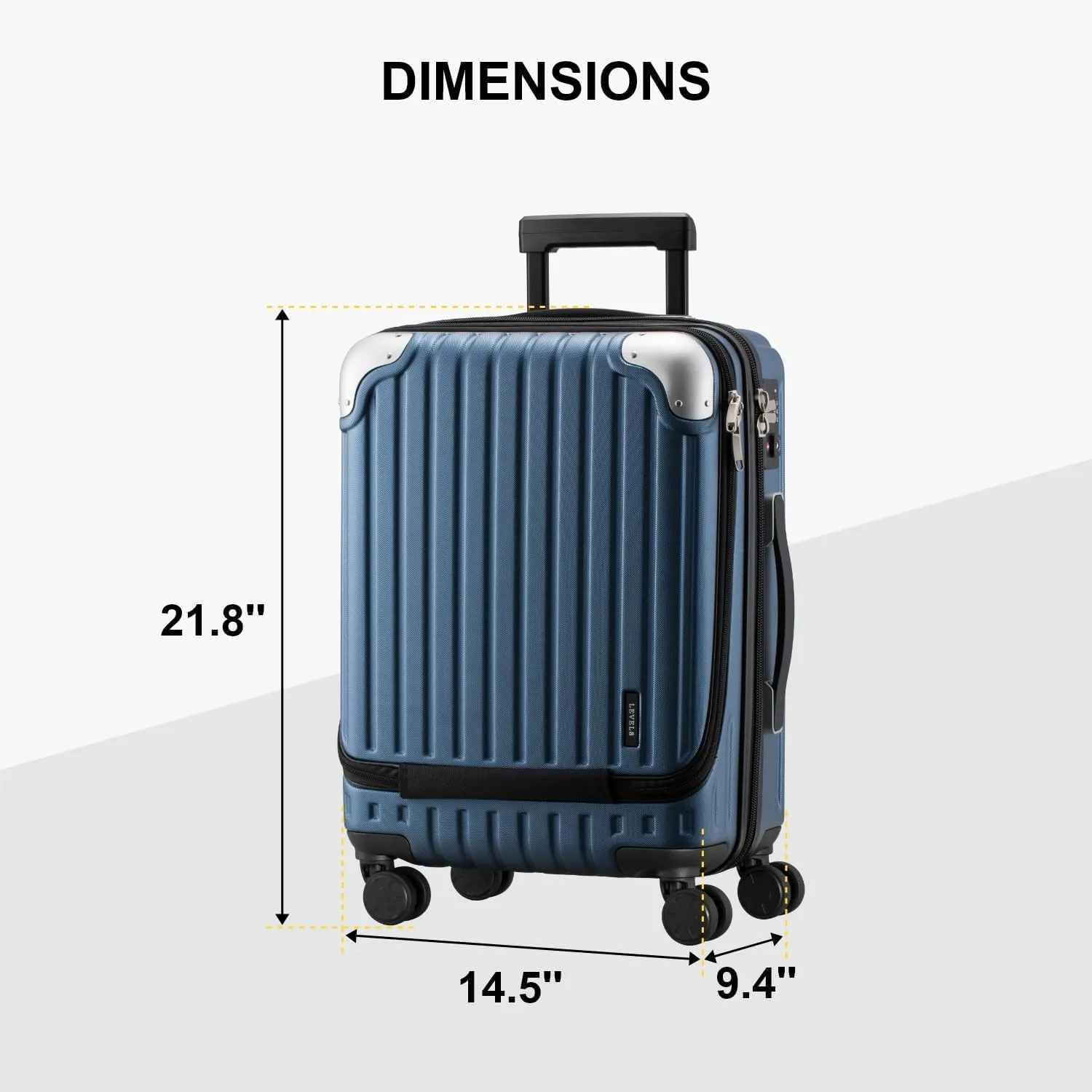 LEVEL8 Grace Carry On Luggage, 20 Inch Hardside Suitcase, Abs Pc Harshell Spinner Luggage with Tsa Lock, Spinner Wheels, Blue, 20-Inch Carry-On
