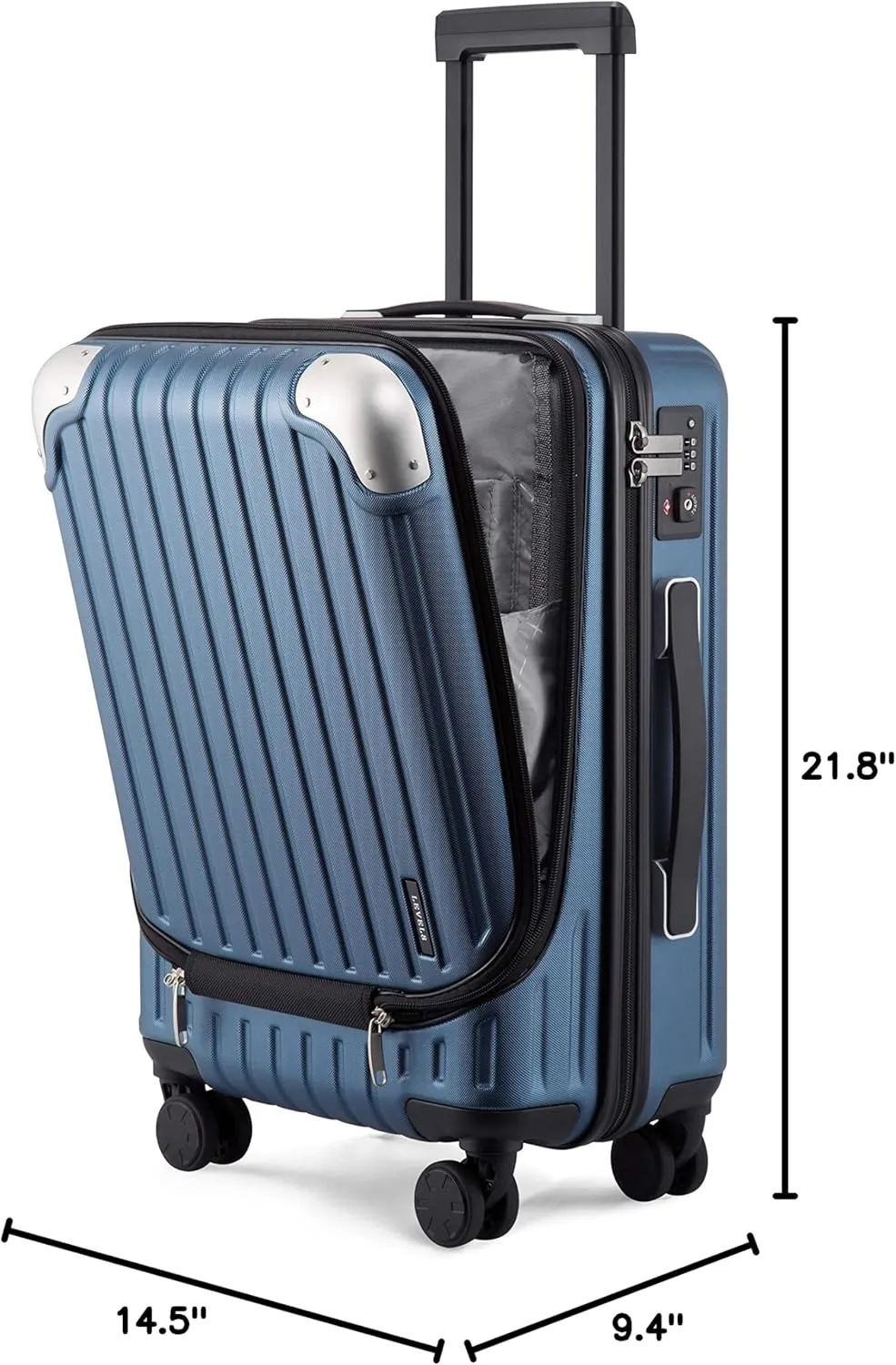LEVEL8 Grace Carry On Luggage, 20 Inch Hardside Suitcase, Abs Pc Harshell Spinner Luggage with Tsa Lock, Spinner Wheels, Blue, 20-Inch Carry-On