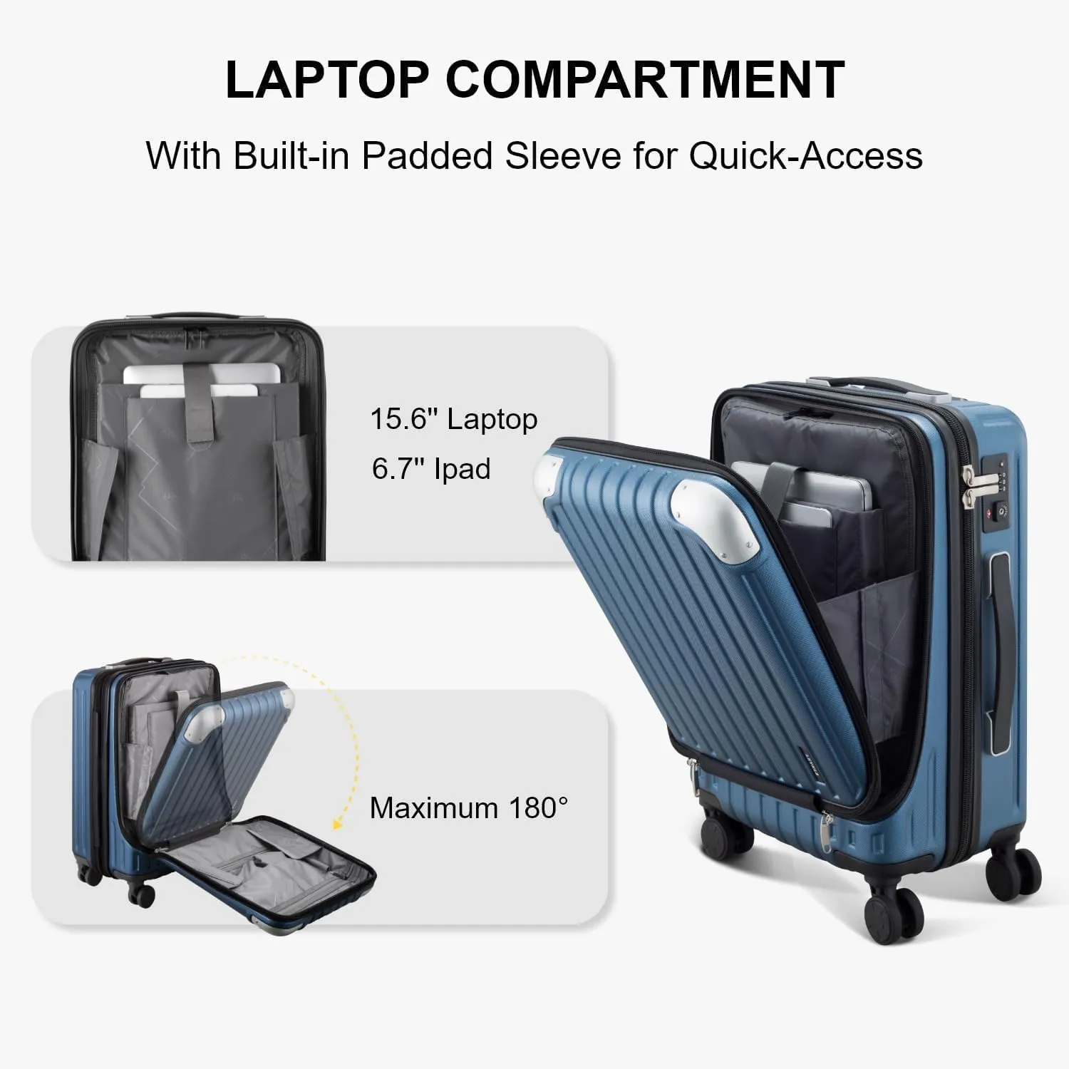 LEVEL8 Grace Carry On Luggage, 20 Inch Hardside Suitcase, Abs Pc Harshell Spinner Luggage with Tsa Lock, Spinner Wheels, Blue, 20-Inch Carry-On