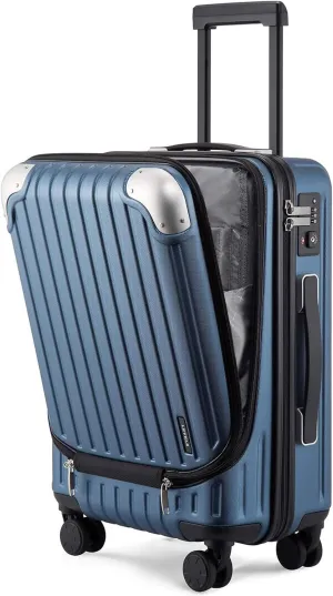 LEVEL8 Grace Carry On Luggage, 20 Inch Hardside Suitcase, Abs Pc Harshell Spinner Luggage with Tsa Lock, Spinner Wheels, Blue, 20-Inch Carry-On