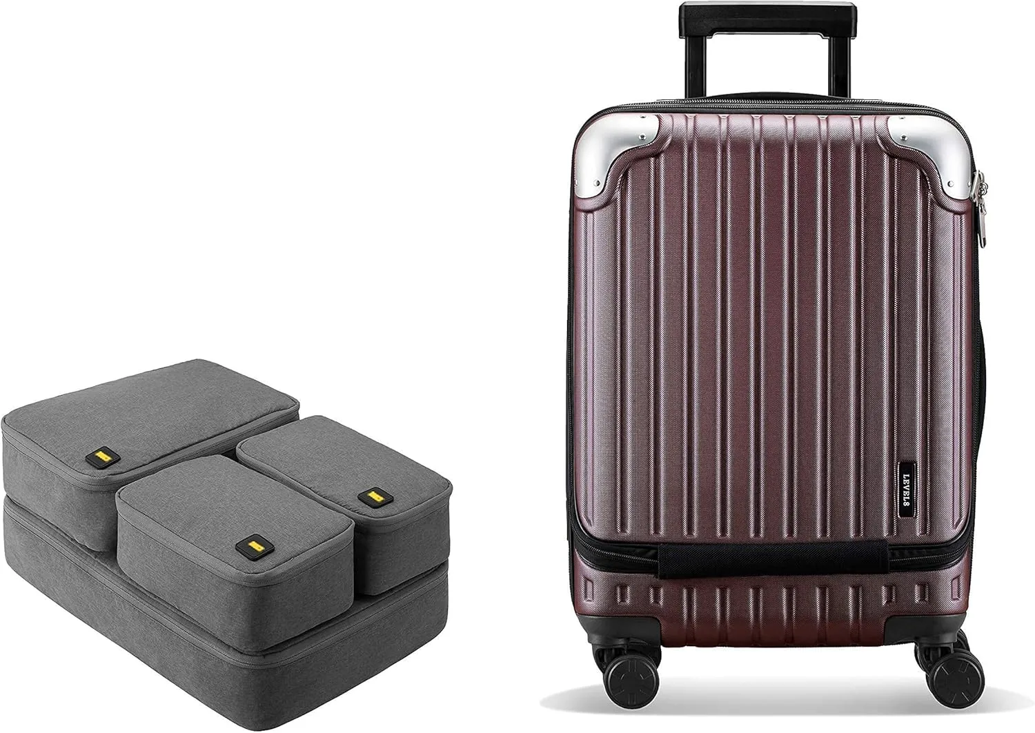 LEVEL8 Grace Expandable 20" Carry-On Luggage with 4 PC Organizer Packing Cubes - Red, Carry-On 20-Inch