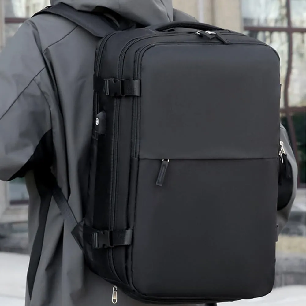 Levette Bag, Levettevac Backpack, Expandable Large Capacity Water-Resistant Business Daypack Travel with USB Charging Port (black)