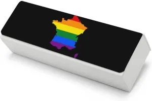 LGBT Flag Map of France Printing Glasses Case Hard Shell Eyeglasses Protector Cases with Cleaning Cloth Fits Most Glasses