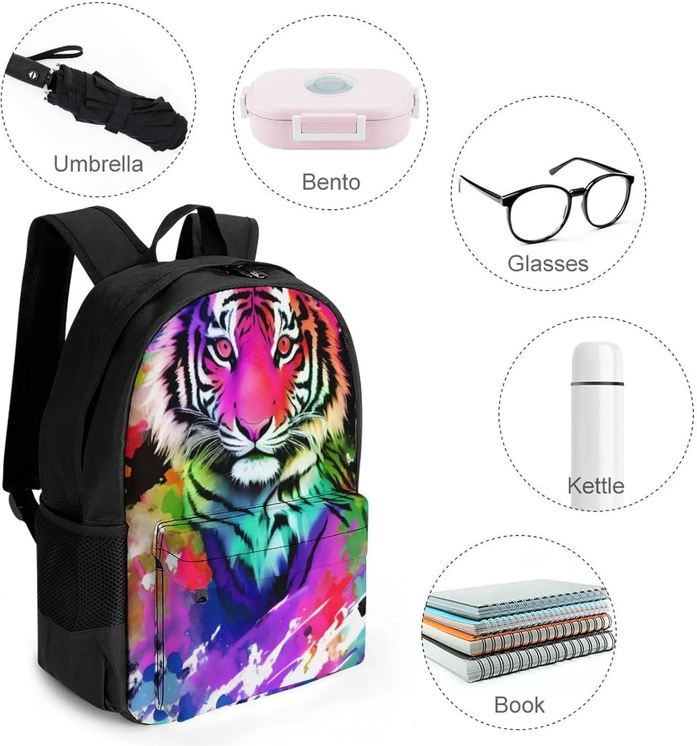 Lightweight Backpack for Gym Travel Bicycle - Big Capacity Multipurpose Anti-Theft Carry On Bag, Beautiful Wild Animal Tiger Abstract Art Travel Hiking Bag & Day Pack