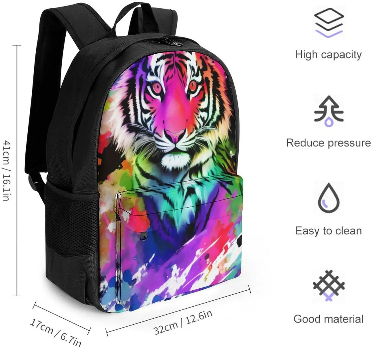 Lightweight Backpack for Gym Travel Bicycle - Big Capacity Multipurpose Anti-Theft Carry On Bag, Beautiful Wild Animal Tiger Abstract Art Travel Hiking Bag & Day Pack