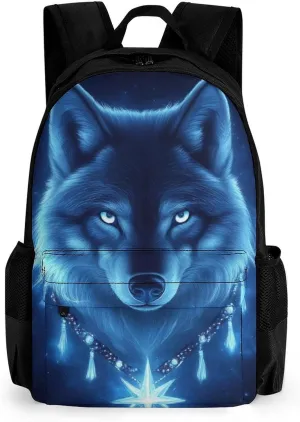 Lightweight Backpack for Gym Travel Bicycle - Big Capacity Multipurpose Anti-Theft Carry On Bag, Blue Space Magic Wolf Art Travel Hiking Bag & Day Pack