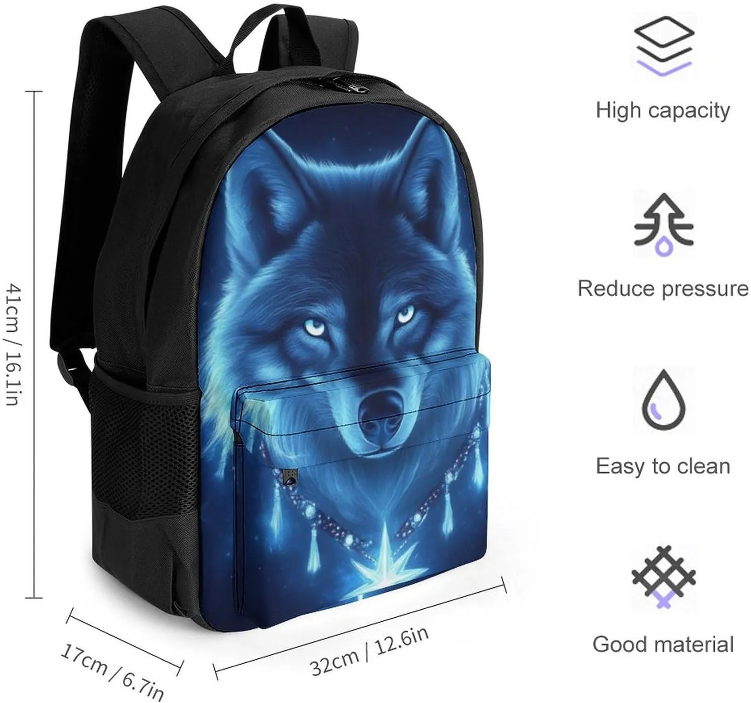 Lightweight Backpack for Gym Travel Bicycle - Big Capacity Multipurpose Anti-Theft Carry On Bag, Blue Space Magic Wolf Art Travel Hiking Bag & Day Pack