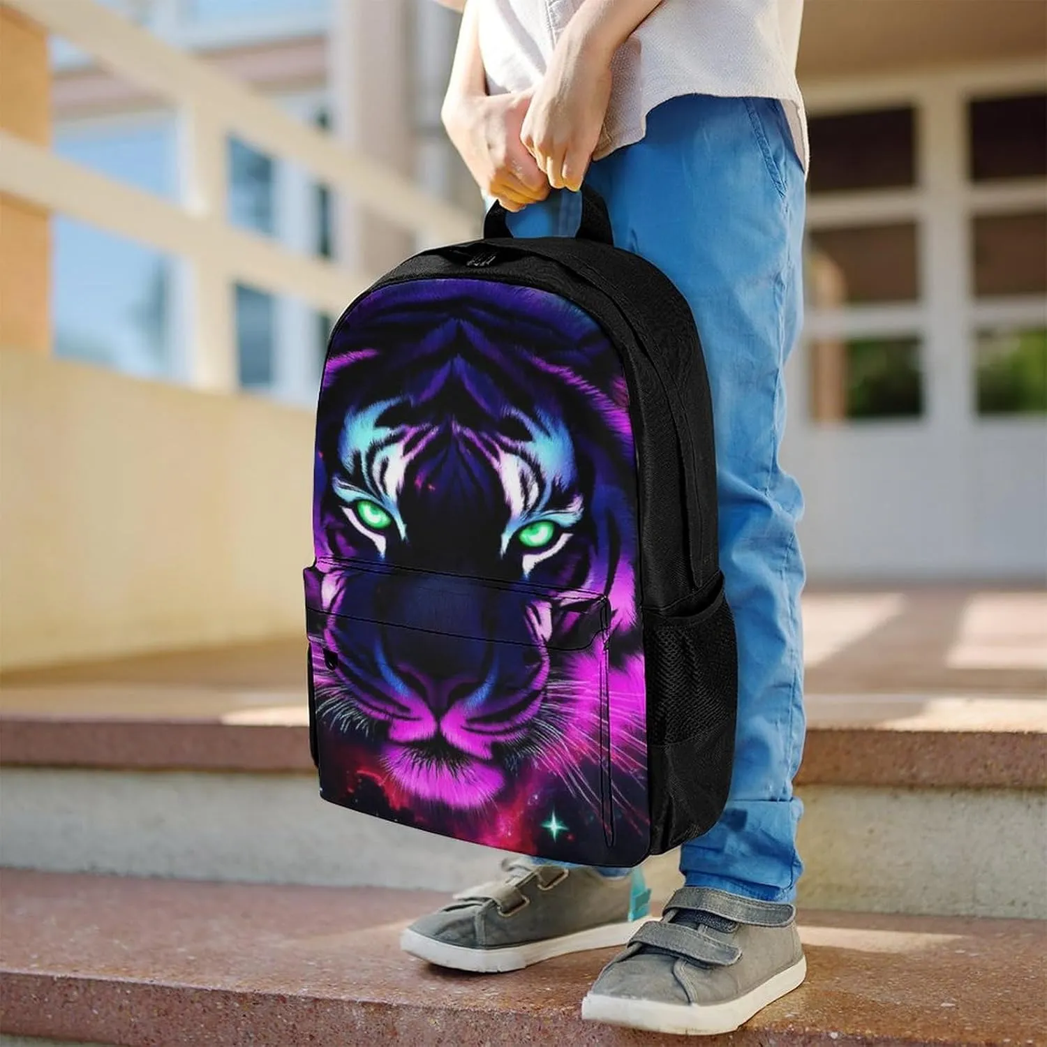 Lightweight Backpack for Gym Travel Bicycle - Big Capacity Multipurpose Anti-Theft Carry On Bag, Fantasy Purple Galaxy Sky Tiger Art Travel Hiking Bag & Day Pack