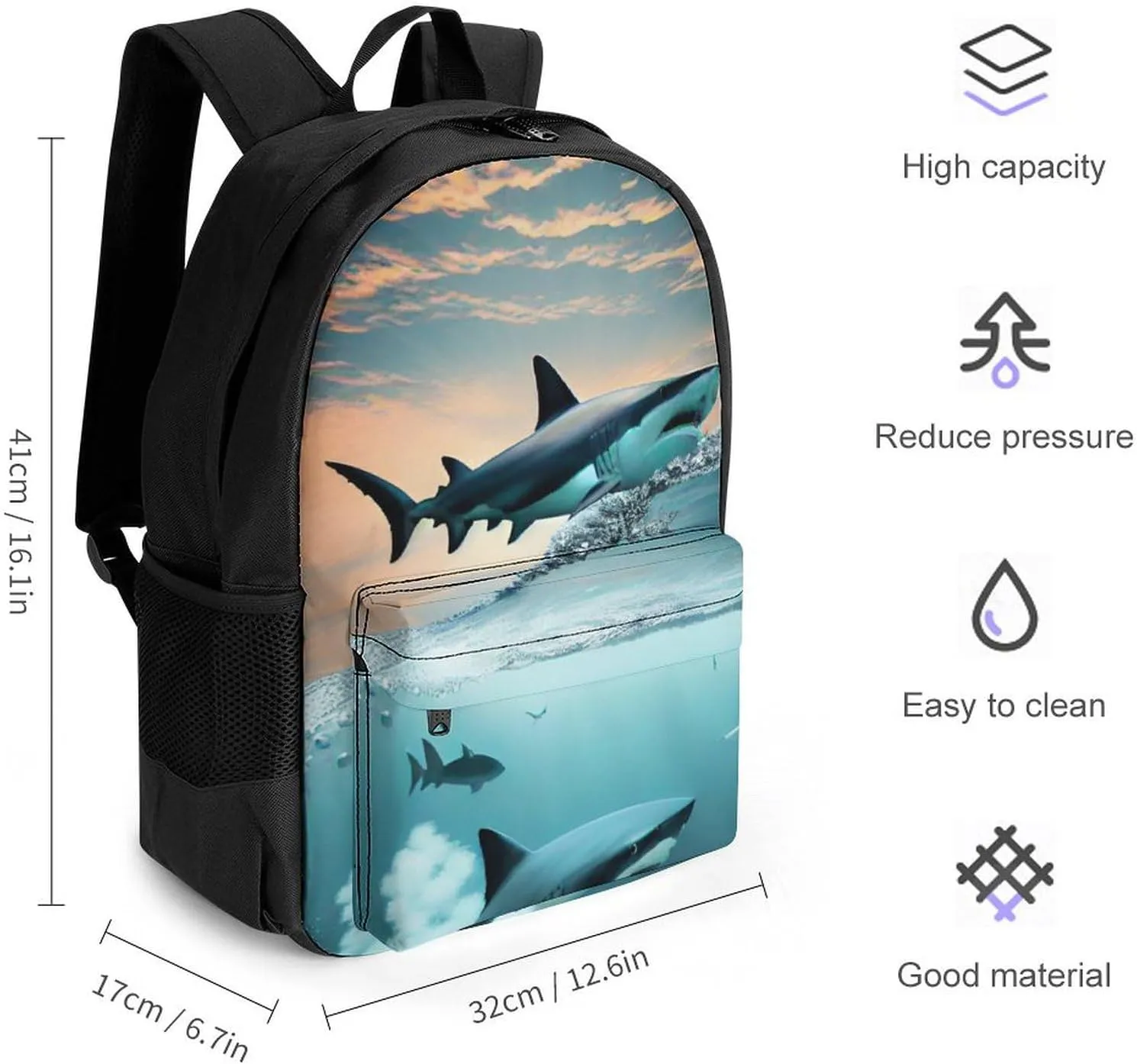 Lightweight Daypack Backpack for Sports Travel Running - Large Capacity Multipurpose Anti-Theft Bookbag, Shark Swim Blue Ocean Art Laptop Backpack Daypack