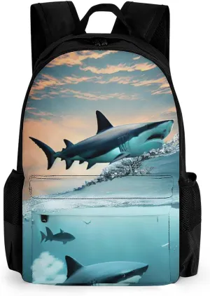 Lightweight Daypack Backpack for Sports Travel Running - Large Capacity Multipurpose Anti-Theft Bookbag, Shark Swim Blue Ocean Art Laptop Backpack Daypack