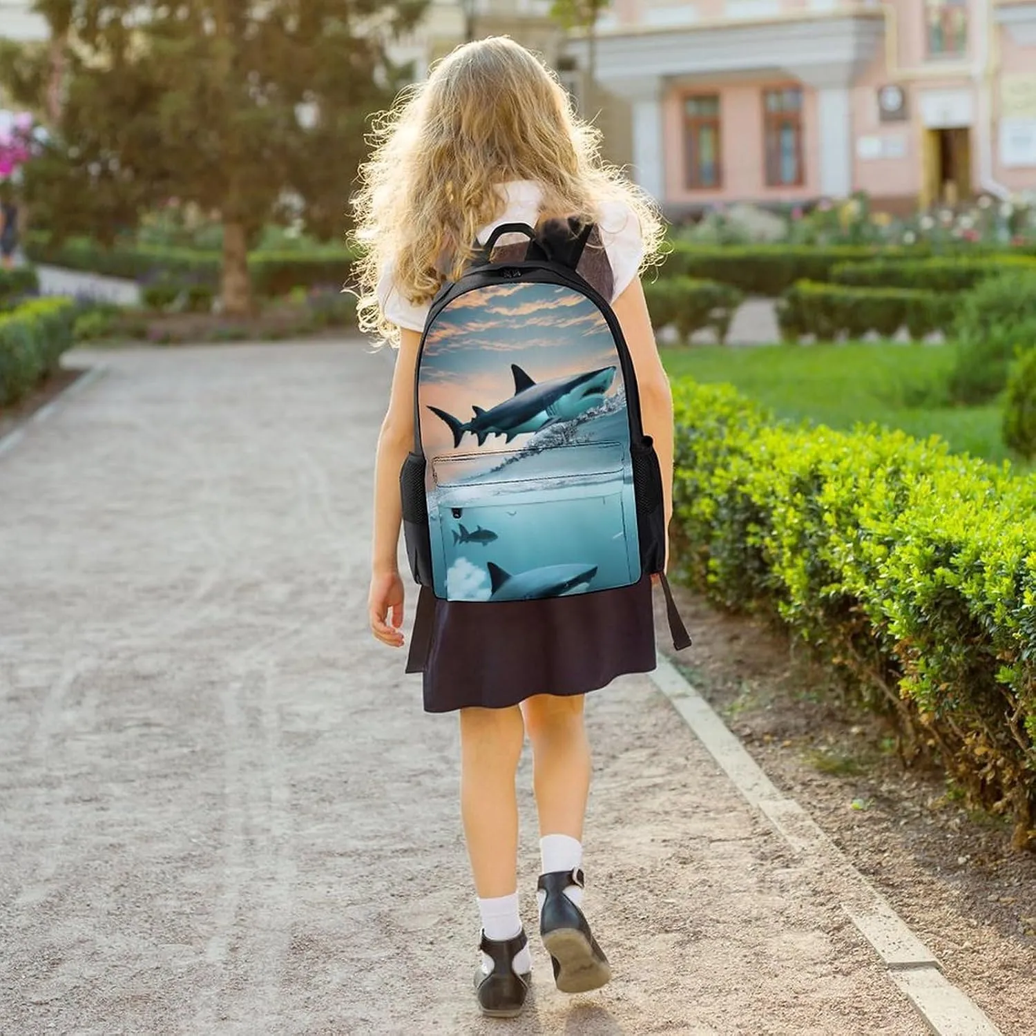 Lightweight Daypack Backpack for Sports Travel Running - Large Capacity Multipurpose Anti-Theft Bookbag, Shark Swim Blue Ocean Art Laptop Backpack Daypack