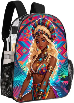 Lightweight Daypack Backpack for Sports Travel Running - Large Capacity Multipurpose Transparent Bookbag, Cool African American Woman Bold And Colorful Art Laptop Backpack Daypack