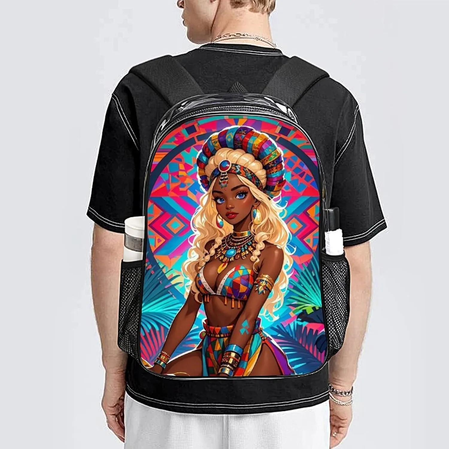 Lightweight Daypack Backpack for Sports Travel Running - Large Capacity Multipurpose Transparent Bookbag, Cool African American Woman Bold And Colorful Art Laptop Backpack Daypack