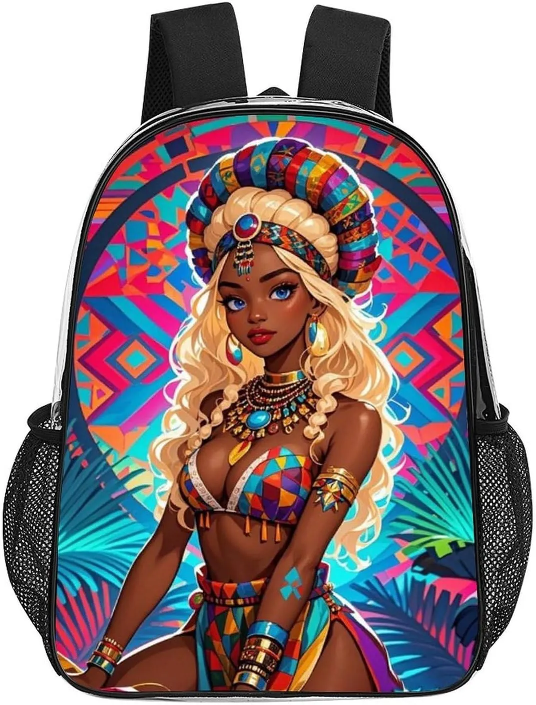 Lightweight Daypack Backpack for Sports Travel Running - Large Capacity Multipurpose Transparent Bookbag, Cool African American Woman Bold And Colorful Art Laptop Backpack Daypack