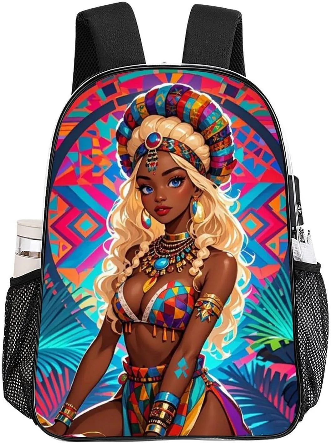 Lightweight Daypack Backpack for Sports Travel Running - Large Capacity Multipurpose Transparent Bookbag, Cool African American Woman Bold And Colorful Art Laptop Backpack Daypack