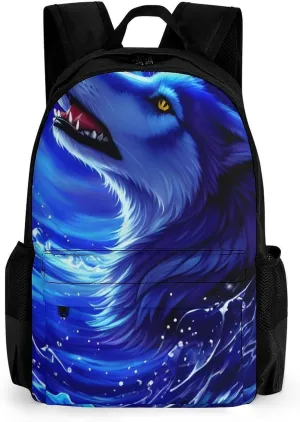 Lightweight Daypack Backpack for Trekking Work Running - Big Capacity Multipurpose Anti-Theft Bookbag, Blue Ocean Cool Wolf Art Business Computer Bag