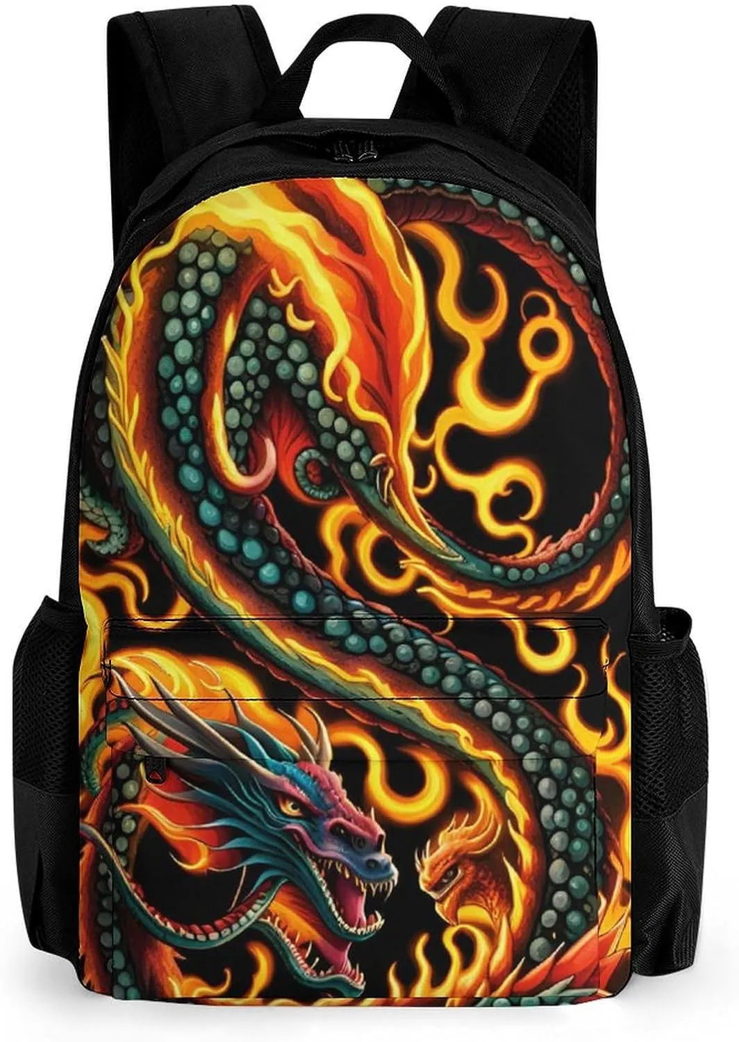 Lightweight Daypack Backpack for Trekking Work Running - Big Capacity Multipurpose Anti-Theft Bookbag, Burning Flaming Fire Chinese Dragon Art Business Computer Bag