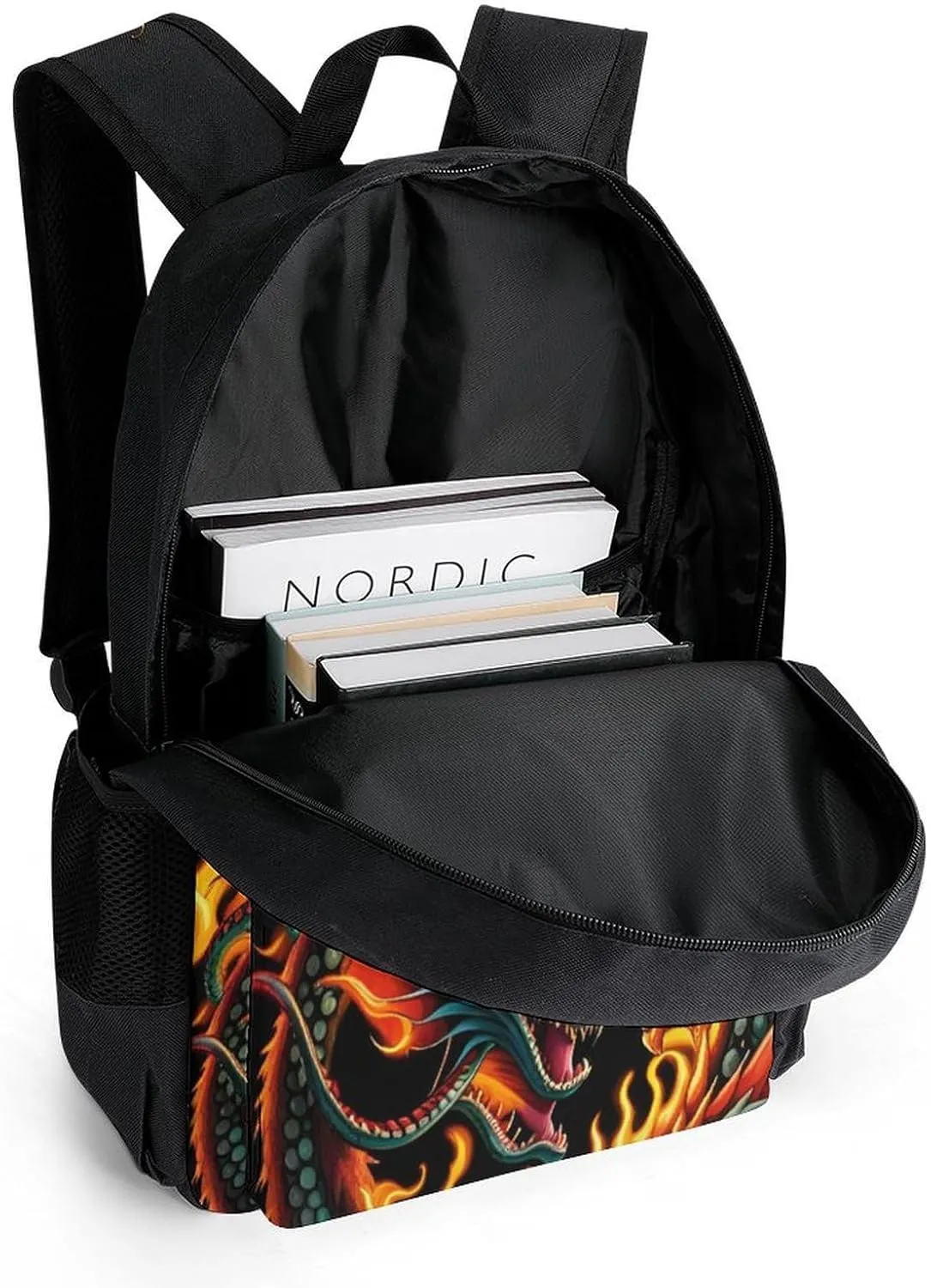 Lightweight Daypack Backpack for Trekking Work Running - Big Capacity Multipurpose Anti-Theft Bookbag, Burning Flaming Fire Chinese Dragon Art Business Computer Bag