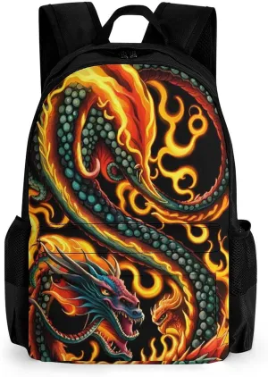 Lightweight Daypack Backpack for Trekking Work Running - Big Capacity Multipurpose Anti-Theft Bookbag, Burning Flaming Fire Chinese Dragon Art Business Computer Bag