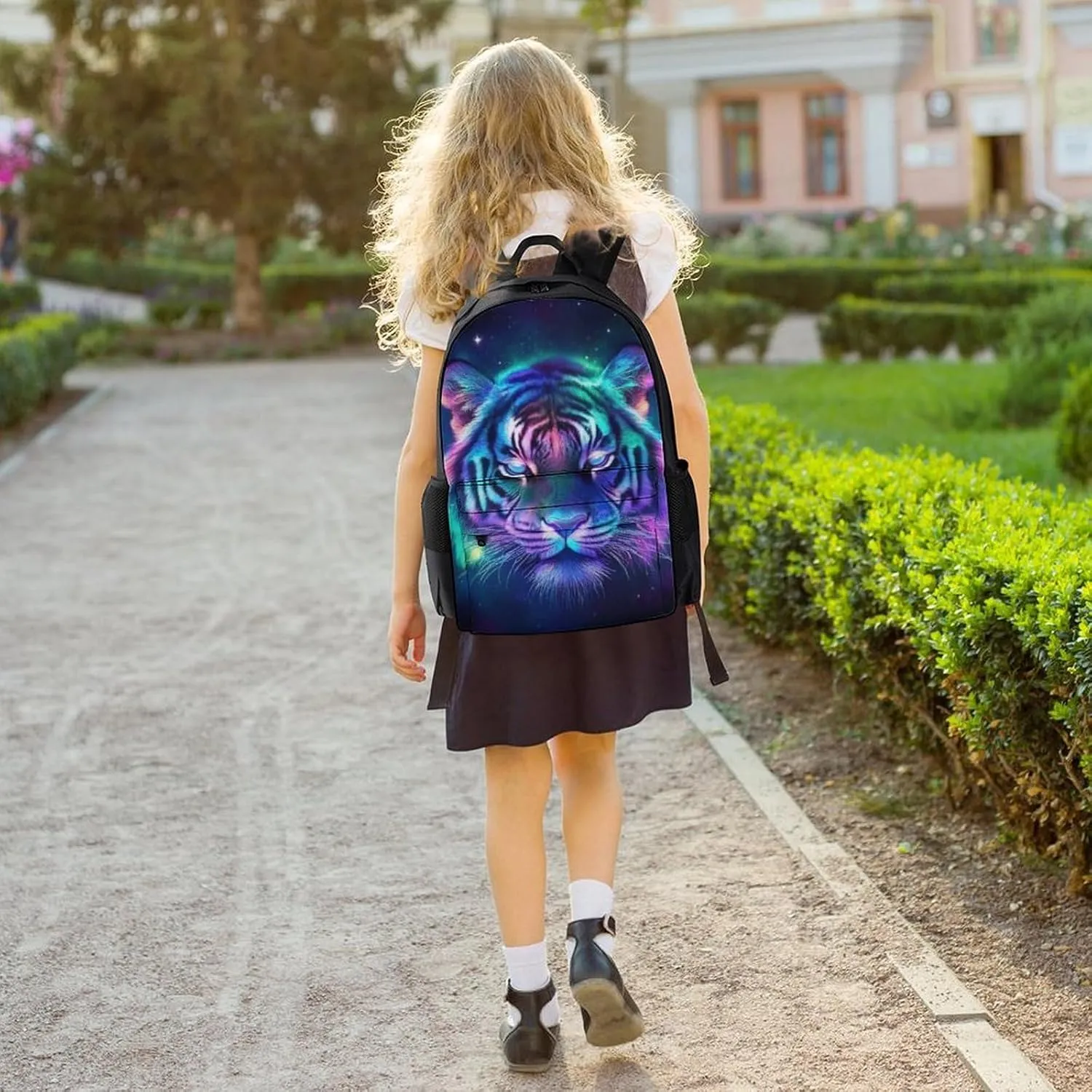 Lightweight Daypack Backpack for Trekking Work Running - Big Capacity Multipurpose Anti-Theft Bookbag, Fantasy Purple Galaxy Sky Tiger Art Business Computer Bag