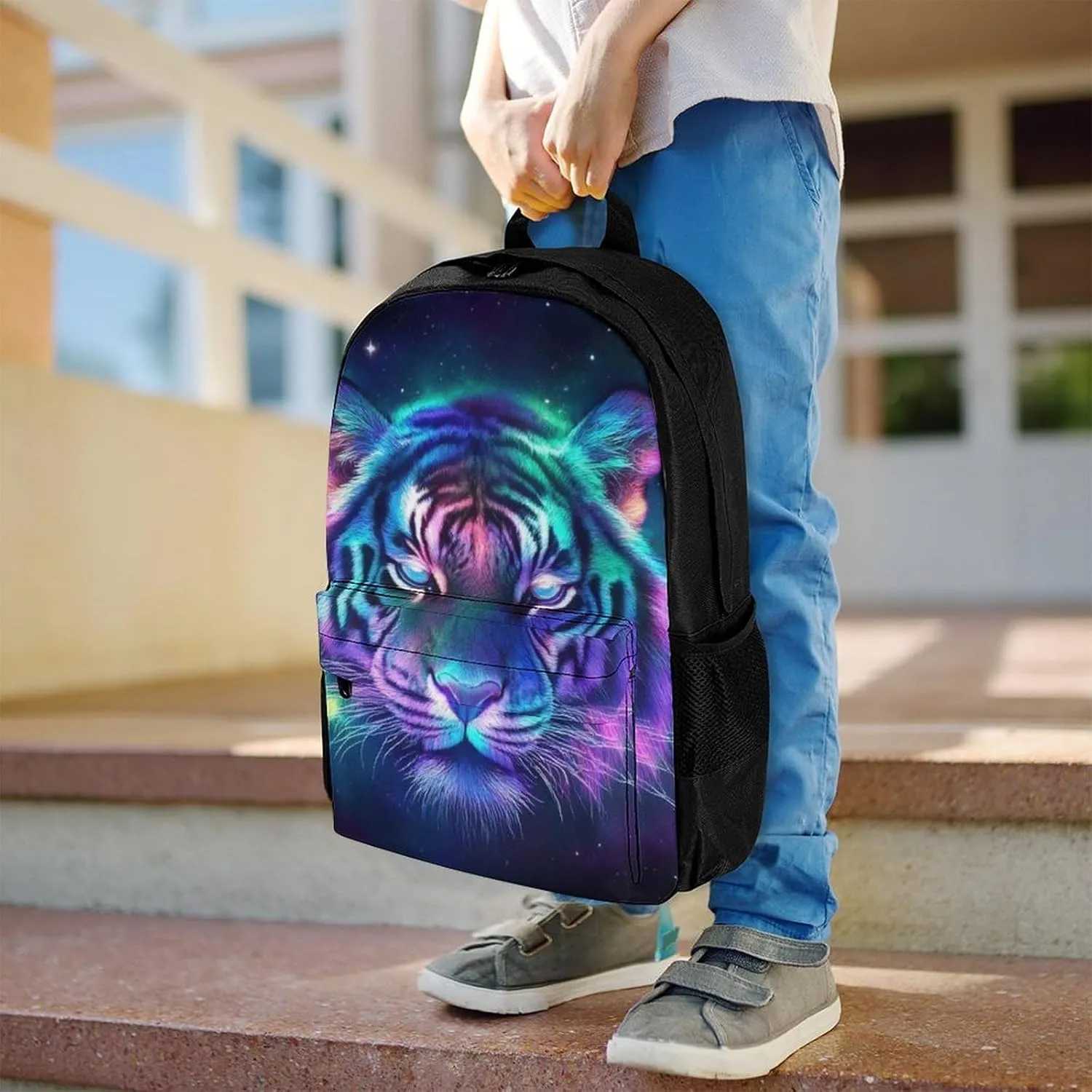 Lightweight Daypack Backpack for Trekking Work Running - Big Capacity Multipurpose Anti-Theft Bookbag, Fantasy Purple Galaxy Sky Tiger Art Business Computer Bag