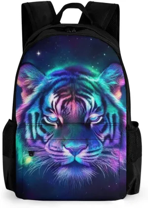Lightweight Daypack Backpack for Trekking Work Running - Big Capacity Multipurpose Anti-Theft Bookbag, Fantasy Purple Galaxy Sky Tiger Art Business Computer Bag