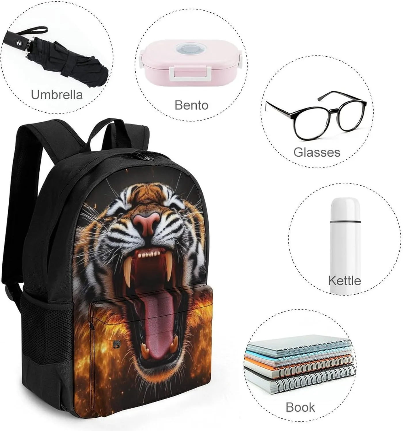 Lightweight Daypack Backpack for Trekking Work Running - Big Capacity Multipurpose Anti-Theft Bookbag, Fire Tigers Business Computer Bag