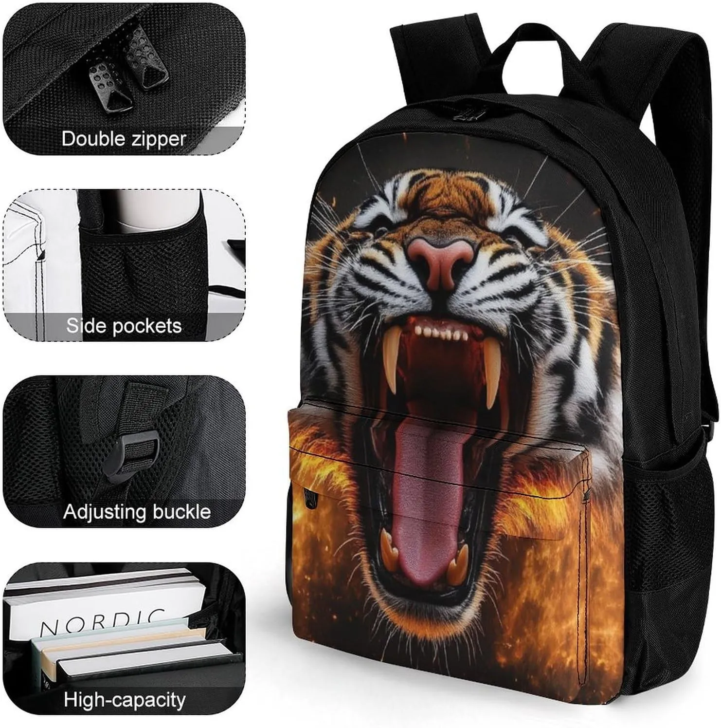 Lightweight Daypack Backpack for Trekking Work Running - Big Capacity Multipurpose Anti-Theft Bookbag, Fire Tigers Business Computer Bag