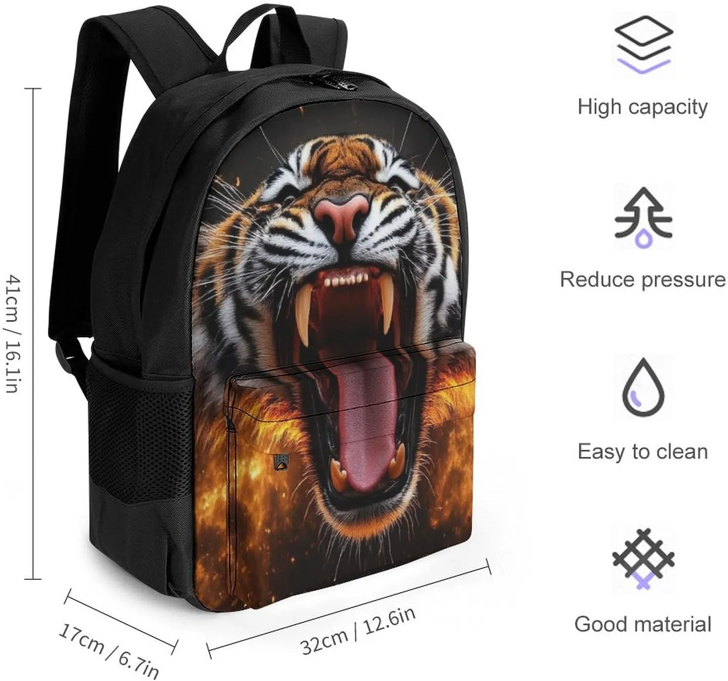 Lightweight Daypack Backpack for Trekking Work Running - Big Capacity Multipurpose Anti-Theft Bookbag, Fire Tigers Business Computer Bag