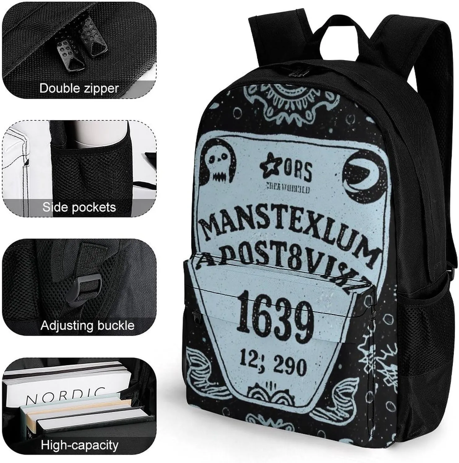 Lightweight Daypack Backpack for Trekking Work Running - Big Capacity Multipurpose Anti-Theft Bookbag, Magic Spirit Board Witch Art Business Computer Bag
