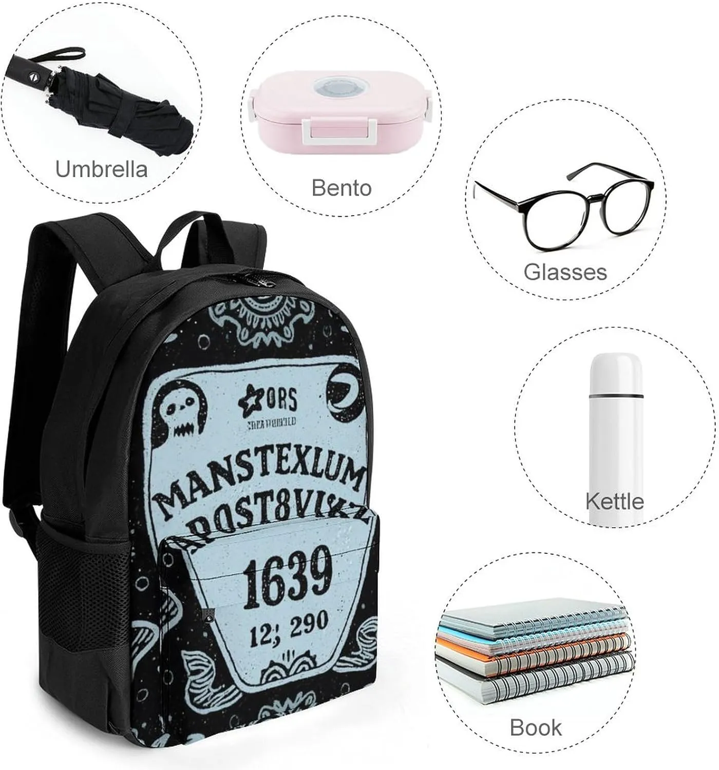 Lightweight Daypack Backpack for Trekking Work Running - Big Capacity Multipurpose Anti-Theft Bookbag, Magic Spirit Board Witch Art Business Computer Bag