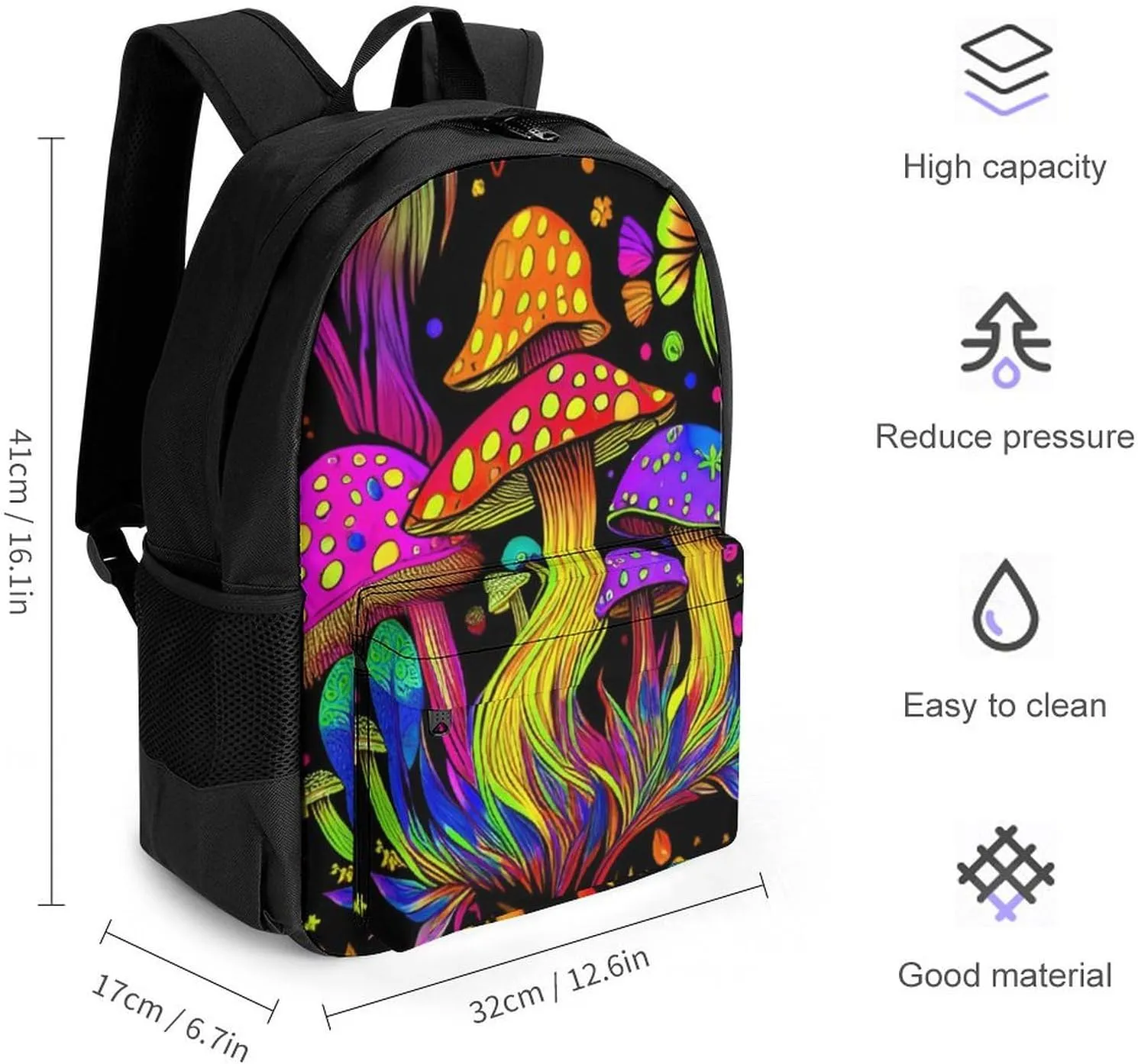 Lightweight Daypack Backpack for Trekking Work Running - Big Capacity Multipurpose Anti-Theft Bookbag, Psychedelic Mushroom Trippy Magic Art Business Computer Bag