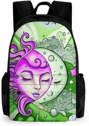 Lightweight Daypack Backpack for Trekking Work Running - Big Capacity Multipurpose Anti-Theft Bookbag, Sun And Moon Art Business Computer Bag