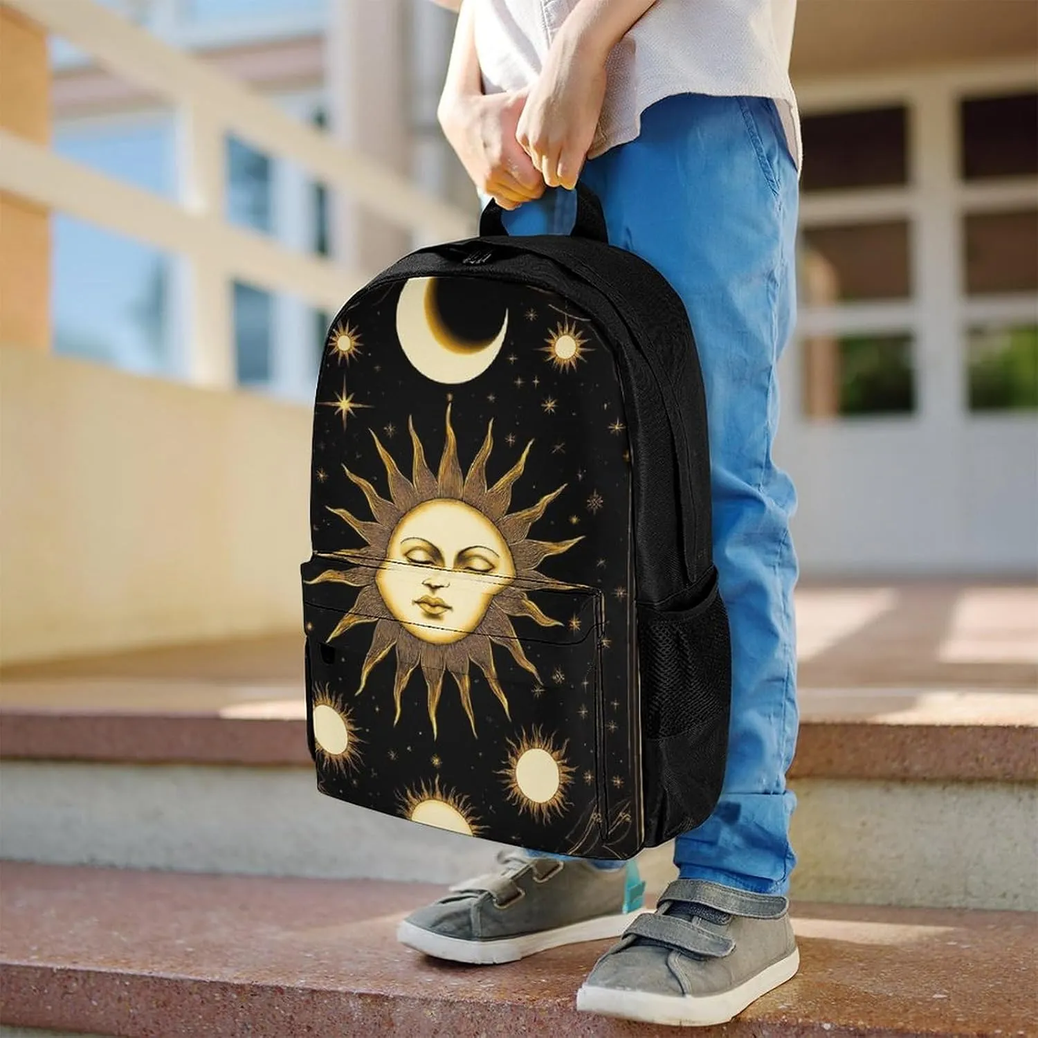 Lightweight Daypack Backpack for Trekking Work Running - Big Capacity Multipurpose Anti-Theft Bookbag, Tarot Card Magic Boho Vintage Sun Moon Stars Business Computer Bag