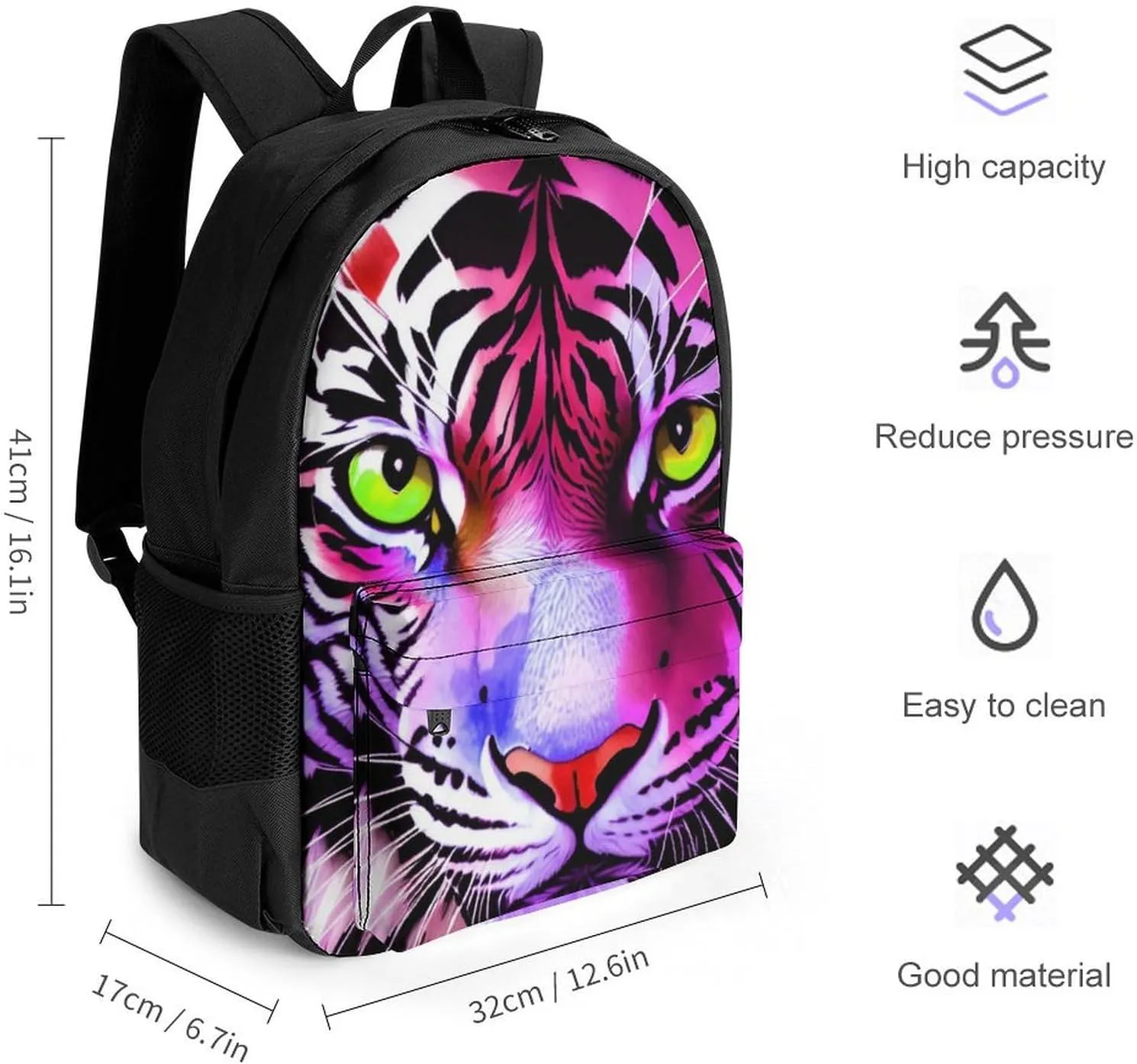 Lightweight Daypack Bookbag for Trekking Business Walking Cycling - Big Capacity Anti-Theft Multipurpose Carry On Bag, Colorful Abstract King Of The Tiger Watercolor Art Business Computer Bag