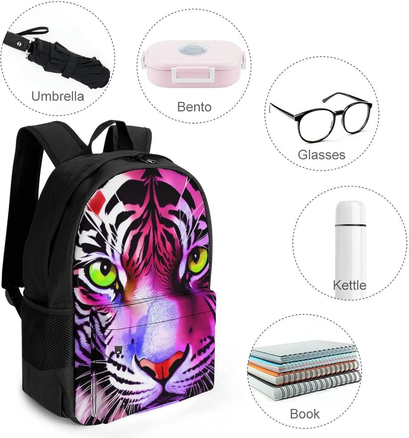 Lightweight Daypack Bookbag for Trekking Business Walking Cycling - Big Capacity Anti-Theft Multipurpose Carry On Bag, Colorful Abstract King Of The Tiger Watercolor Art Business Computer Bag