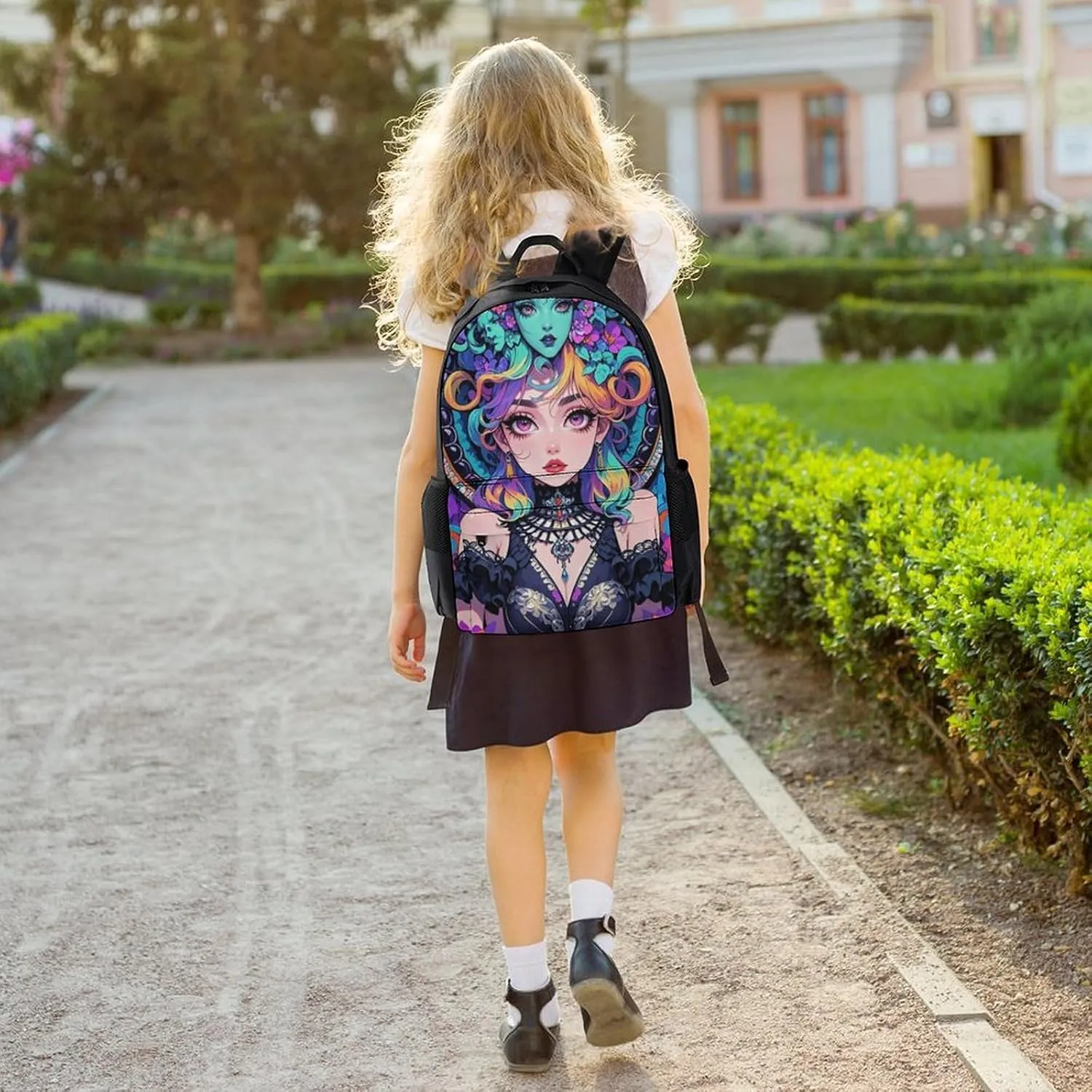 Lightweight Daypack Bookbag for Trekking Business Walking Cycling - Big Capacity Anti-Theft Multipurpose Carry On Bag, Gothic Dark Woman Psychedelic Art Business Computer Bag