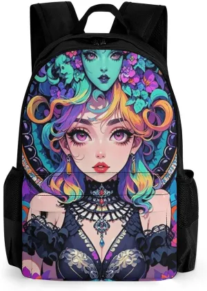 Lightweight Daypack Bookbag for Trekking Business Walking Cycling - Big Capacity Anti-Theft Multipurpose Carry On Bag, Gothic Dark Woman Psychedelic Art Business Computer Bag