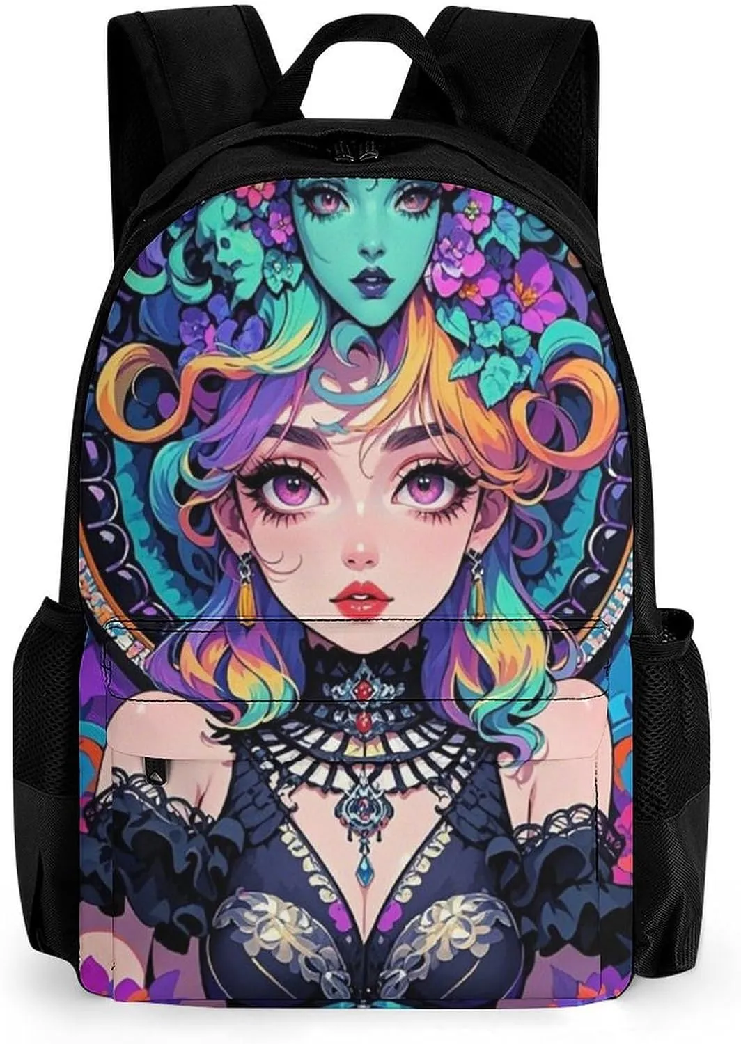 Lightweight Daypack Bookbag for Trekking Business Walking Cycling - Big Capacity Anti-Theft Multipurpose Carry On Bag, Gothic Dark Woman Psychedelic Art Business Computer Bag