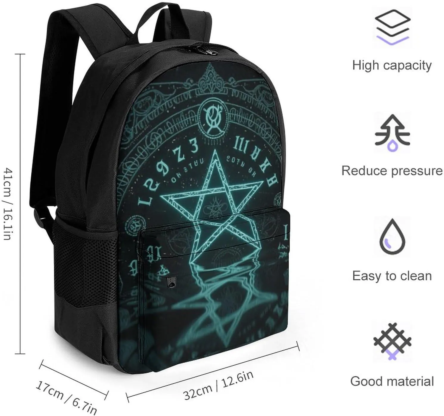 Lightweight Daypack Bookbag for Trekking Business Walking Cycling - Big Capacity Anti-Theft Multipurpose Carry On Bag, Magic Spirit Board Star Art Business Computer Bag