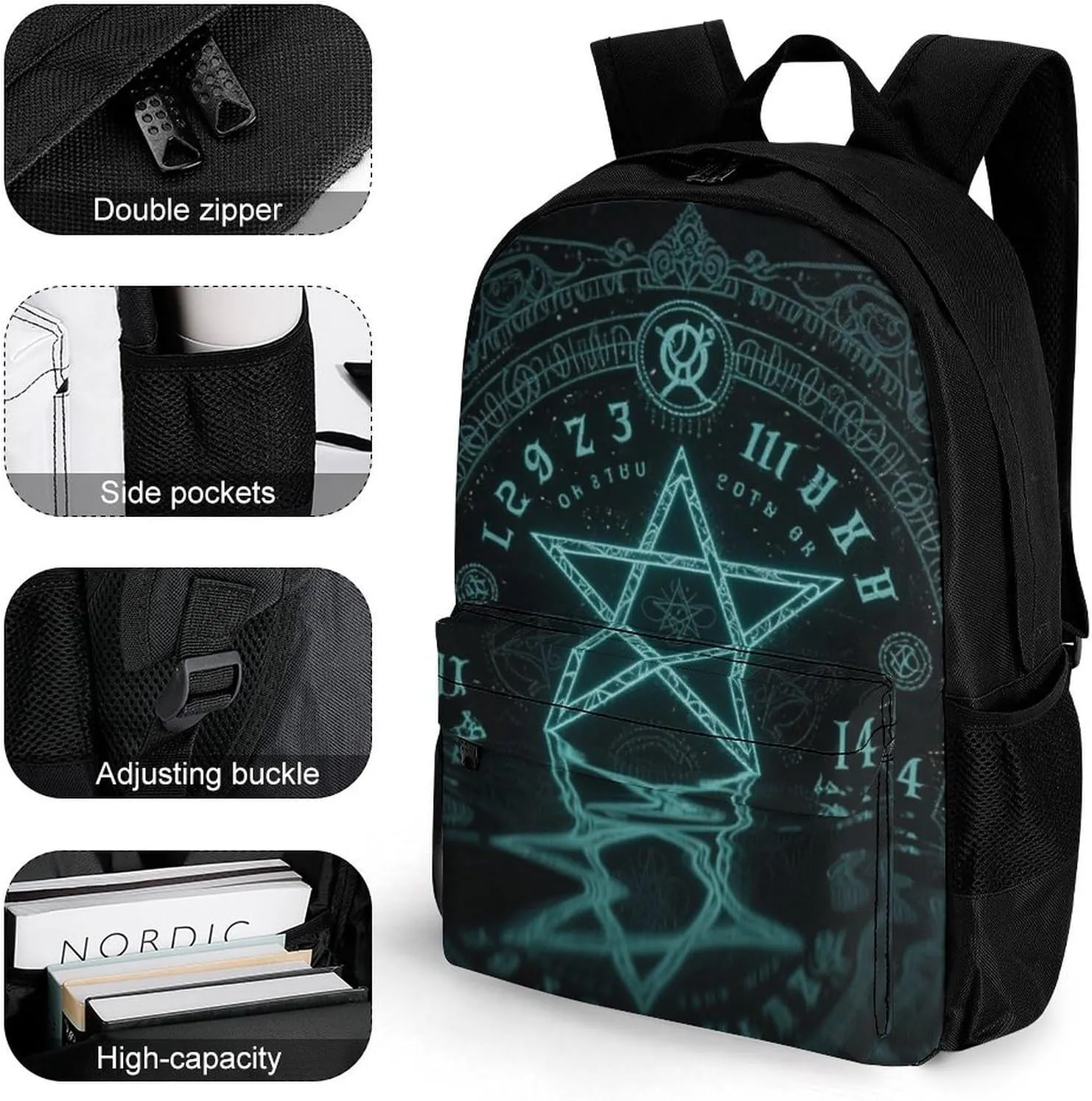 Lightweight Daypack Bookbag for Trekking Business Walking Cycling - Big Capacity Anti-Theft Multipurpose Carry On Bag, Magic Spirit Board Star Art Business Computer Bag